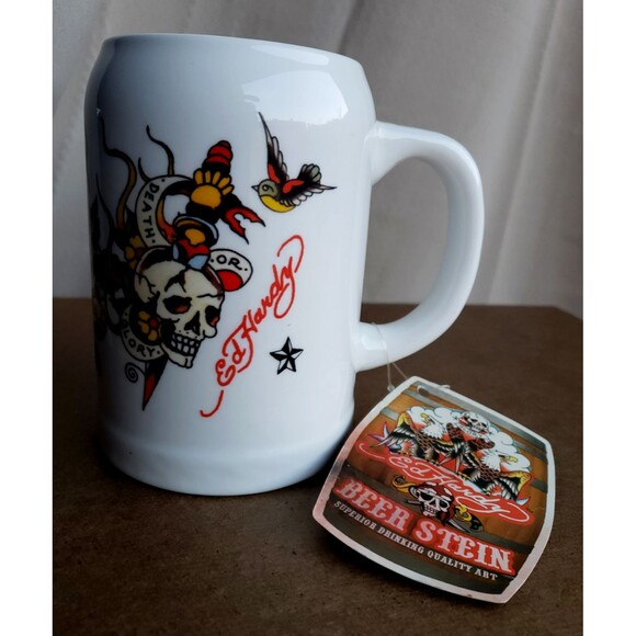 ED HARDY BEER STEIN Superior Drinking Quality Art SKULLS MUG White HOPS ETERNAL! - Picture 3 of 16